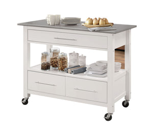 English Elm Ottawa Stainless Steel Top Kitchen Cart with 3 Drawers, Open Shelf, Locking Casters, 70lb Top B2726P272330