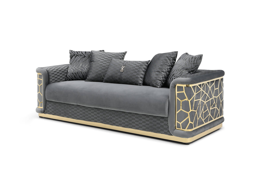 English Elm Talia Sofa with Kiln-Dried Hardwood Frame, Patterned Accents & Gloss Brass Trim for Modern Living Room Dark Gray 35 L x 26 W x 92 H B078P301562