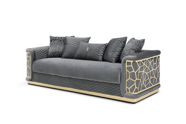 English Elm Talia Sofa with Kiln-Dried Hardwood Frame, Patterned Accents & Gloss Brass Trim for Modern Living Room Dark Gray 35 L x 26 W x 92 H B078P301562
