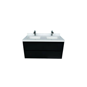English Elm 48.03"w Floating Matte Black Vanity with Ceramic Sink and White Stone Countertop T3785S00018