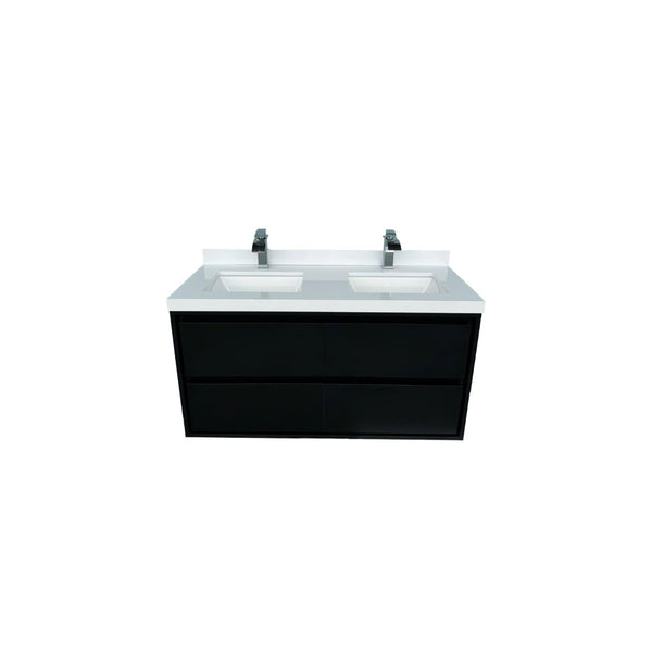 English Elm 48.03"w Floating Matte Black Vanity with Ceramic Sink and White Stone Countertop T3785S00018