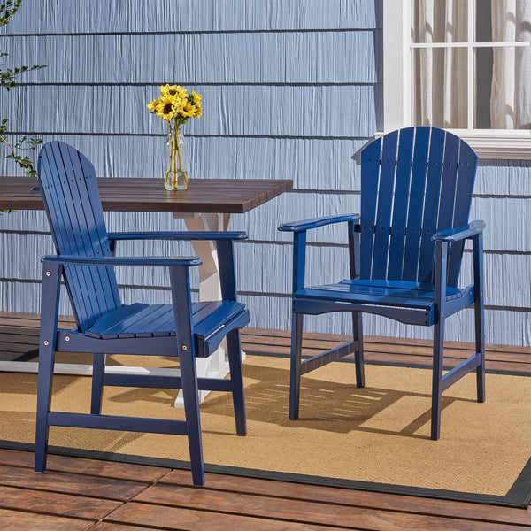 English Elm Christopher Knight Home® - Outdoor Acacia Wood Adirondack Dining Chairs Set of 2 — Weather-Resistant Patio Armchairs with Rustic Charm and Comfort Navy Blue 64844.00BLU
