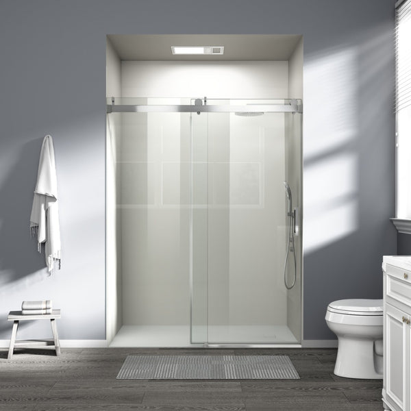 English Elm 56" Frameless Sliding Shower Door Tempered Glass Soft Close Matte Hardware Alcove Fit Chrome W1920P385327