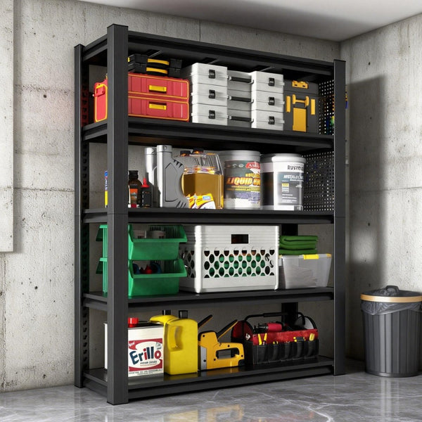 English Elm 78"h Five Shelf Steel Pegboard Storage Unit Heavy Duty Industrial Rack for Garage T2398P463322