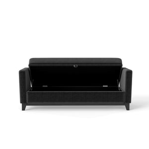English Elm 66 Inch Sherpa Upholstered Storage Bench with Fluted Wood Base and Bolster Pillows Black W1658P446127