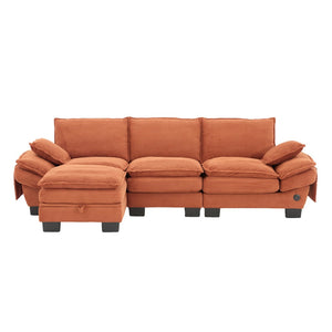 English Elm Sectional Cloud Sofa Modular Deep Seat Corduroy Upholstered Living Room Couch with Storage Orange W395S00132