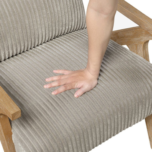 English Elm Upholstered Corduroy Accent Chair with Lumbar Pillow Rubberwood Frame Modern Sitting Room Taupe B011P455641