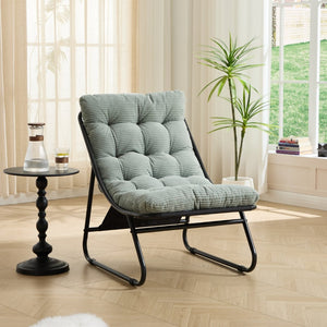 English Elm Patio Steel Sling Recliner with Corduroy Cushion and Ottoman for Indoor Outdoor Use W640P443496