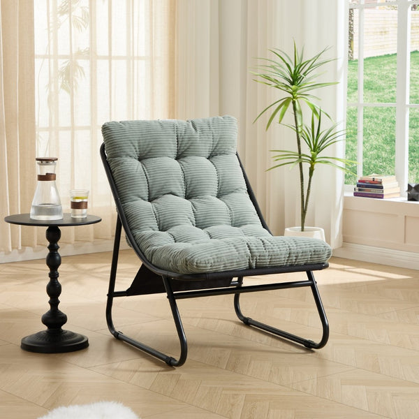 English Elm Patio Steel Sling Recliner with Corduroy Cushion and Ottoman for Indoor Outdoor Use W640P443496
