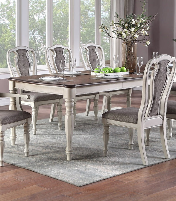 English Elm Transitional 9 Piece Oak Veneer Dining Set with Carved Chairs and Antique White Frame B011S01230