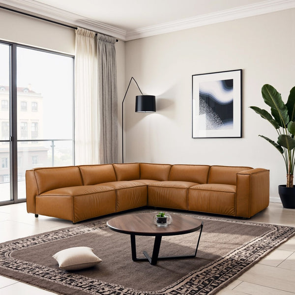 English Elm Brenham Vegan Leather Right Chaise Sectional with Mid Century Metal Legs B183S00203