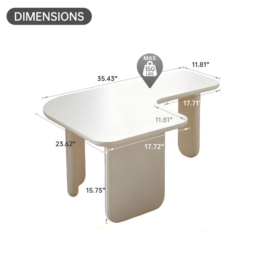 English Elm 35.43" L-Shape Modern Coffee Table with Sturdy Curved Legs, Nesting Space-Saving Design, MDF Finish White W2664P346450