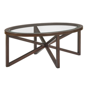 English Elm Modern Round Glass Coffee Table With Solid Wood Base - Stylish Minimalist Design For Living Rooms W487P317847