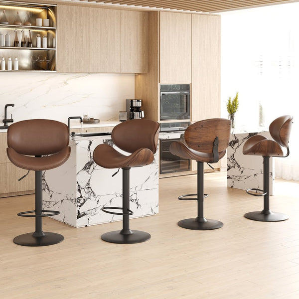 English Elm Counter Height Stools Set of 2 Mid-century Metal Legs Ergonomic Kitchen Island Seating Brown T3623P430919