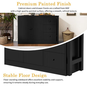 English Elm U_style Extendable Wooden Sideboard with 3 Drawers and 2 Doors for Entryway Living Room N711P334768B