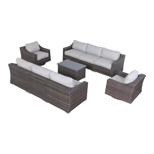 English Elm LSI 9-Piece Outdoor Wicker Seating Set for 8 — Fully Assembled, Weatherproof HDPE, Removable Cushions B120S00054
