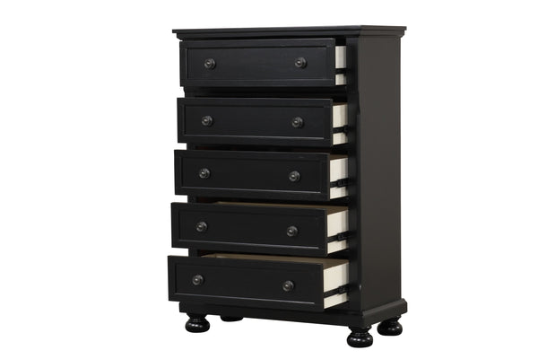 English Elm Meade Contemporary 5-Drawer Chest with Felt-Lined Top, Dovetail Construction & Wood Feet for Style Black 39.5 L x 53 W x 20.5 H B078P301544