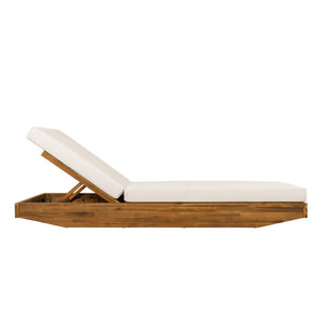 English Elm Boat-shape Acacia Wood Outdoor Chaise Lounge Slatted Teak Finish Poolside Recliner N770P380117T_65429.00CUSH