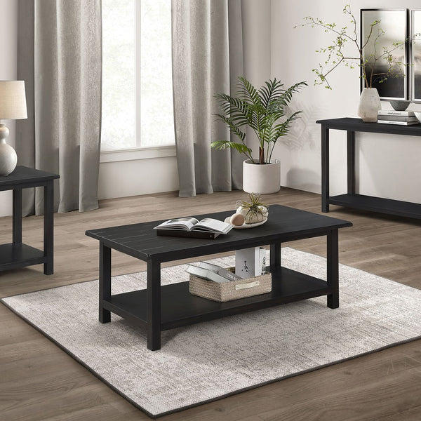 English Elm Castleton Distressed Java Wood Coffee Table - Rustic Charm With Storage Shelf For Modern Living B062P375520