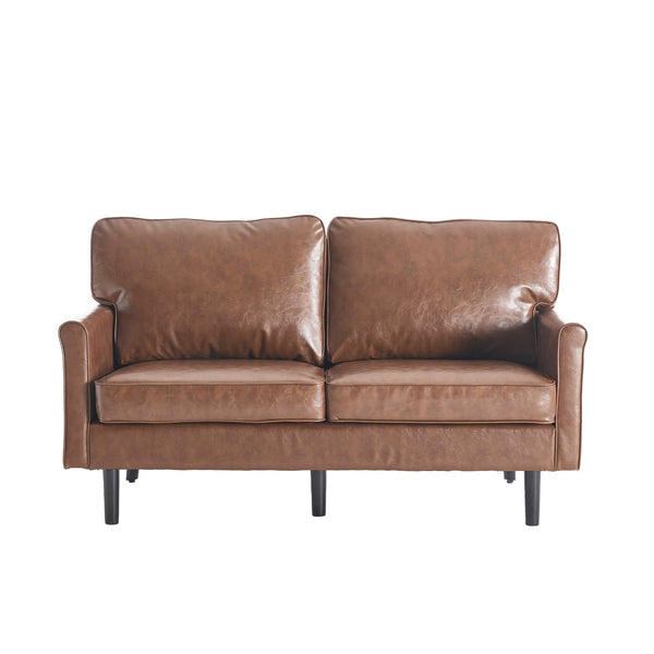 English Elm Loveseat Mid Century Modern Two-Seater Sofa with USB Type-C Charging, Removable Zipper Covers, Durable Wood Legs Brown PU W395P238821