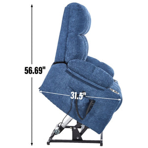 English Elm Dual Motor Power Lift Recliner with Massage Heat and Leatherair Upholstery for Living Room Blue W3224P290205