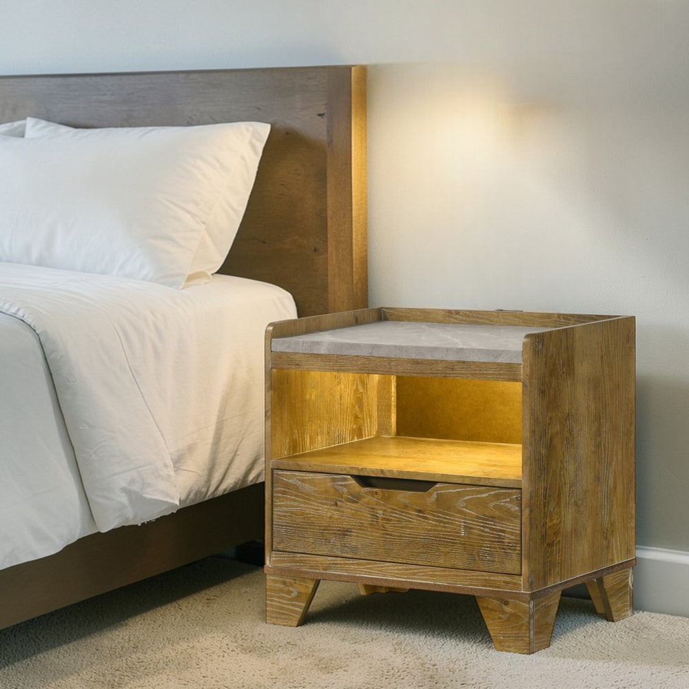 English Elm Garcia Aspen Brown Rubberwood Nightstand with Led Lighting and Usb Charging Port B2756P493476