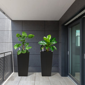 English Elm Pack of 2 Tall Square Faux Rattan Outdoor Planters with Auto Watering Patio Porch Set Black W3213P311468