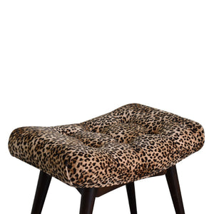 English Elm Soild Wood Leopard Print Curved Velvet Bench – Stylish Accent Seating For Entryways & Living Rooms B182P186280-GIGA