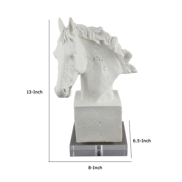 English Elm Horse Head Sculpture White Resin Bust with Gray Acrylic Base Gallery Tabletop Art B056P417007