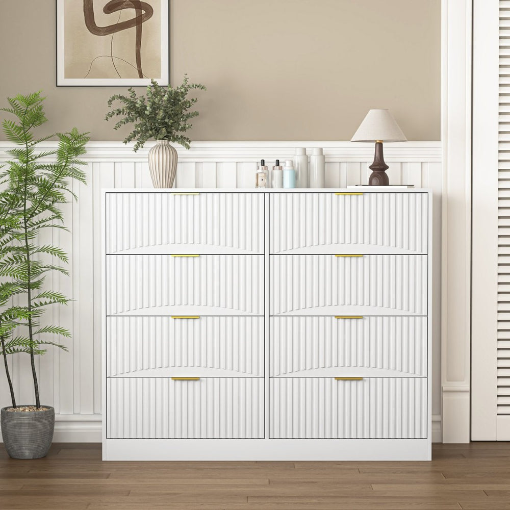 English Elm Modern Six Drawer Chest with Wavy Textured Fronts Sleek Matte Storage for Any Room White W409P307536
