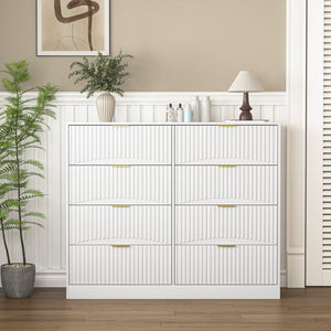 English Elm Modern Six Drawer Chest with Wavy Textured Fronts Sleek Matte Storage for Any Room White W409P307536