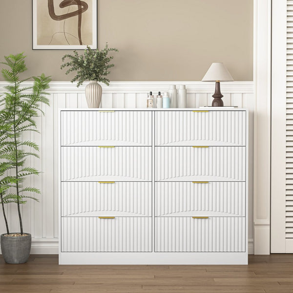 English Elm Modern Six Drawer Chest with Wavy Textured Fronts Sleek Matte Storage for Any Room White W409P307536