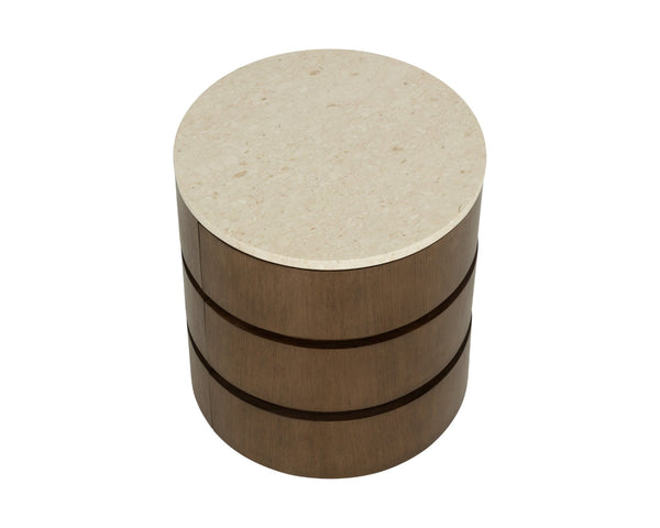 Sunpan CALDORA Nightstand - Sculptural Oak Veneer with Polished Marble Top, Modern Design & Quiet Storage 112685