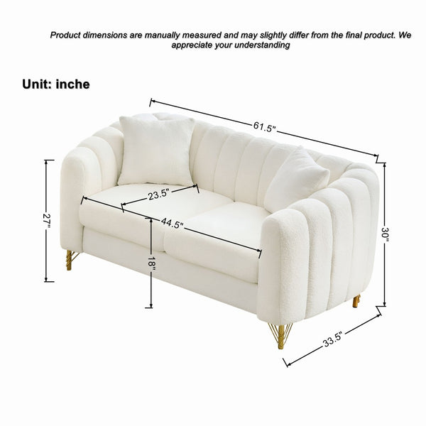 English Elm Oversized Chenille Three Seat Sofa Tufted Cushions Gold Legs Modern Glam Living Room W3373S00074