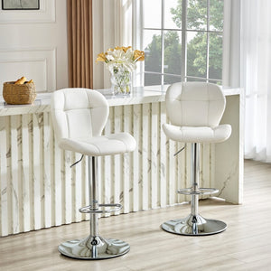 English Elm Set of 2 Adjustable Tufted Pu Barstools with Chrome Base for Kitchen Island or Pub W3875P382615