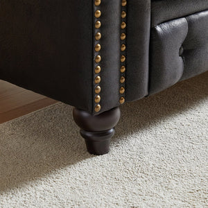 English Elm Fx Elegant Chesterfield 85.5" 3-Seater Sofa With Tech Fabric, Rolled Arms, Cushions For Any Space W1926S00035