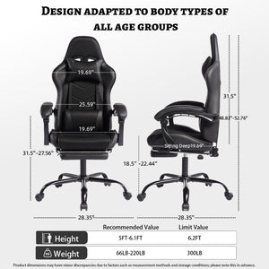 English Elm Deepfurniture Racing Style Gaming Chair Pu Leather Massage Lumbar Footrest Home Office Black W3860P428636