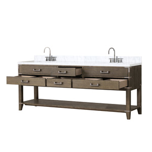 English Elm Grey Oak Double Bath Vanity With Carrara Marble Top, Polished Chrome Faucet, And Ample Storage B2731P260385