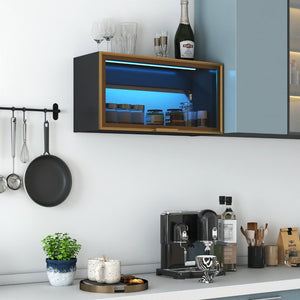 English Elm Large-capacity Wall Cabinet Matte Black Up-flip Door Spice Storage for Modern Kitchens W331P379953