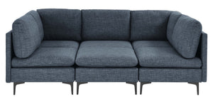 English Elm Linen Upholstered Modular Sectional Sofa with Tall Black Metal Legs for Living Room Dark Blue B2748S00125