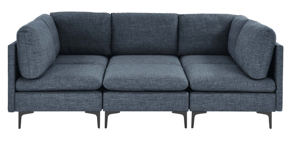 English Elm Linen Upholstered Modular Sectional Sofa with Tall Black Metal Legs for Living Room Dark Blue B2748S00125