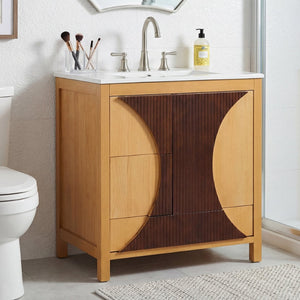 English Elm 30 Inch Fluted Freestanding Bathroom Vanity Solid Wood Soft Close Spa Style W5278S00003