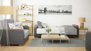 English Elm PrimeNest ZenAero Upholstered Wood Trim Convertible Sofabed with Storage, Click-Click Sleeper Comfort Grey+Black B030P286533