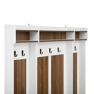 English Elm U-Can 5-in-1 Entryway Bench Hall Tree with 7 Hooks, 2 Drawers & Adjustable Shelves for Organized Homes Brown+White N724P235232D