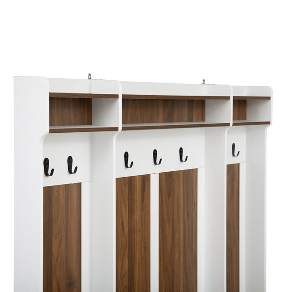 English Elm U-Can 5-in-1 Entryway Bench Hall Tree with 7 Hooks, 2 Drawers & Adjustable Shelves for Organized Homes Brown+White N724P235232D