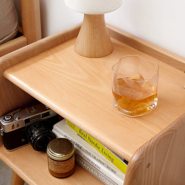 English Elm Pure Solid Wood Nightstand 0.4m — European Beech Compact Nordic Bedside Cabinet with Open Shelf, Rounded Edges for Safety and Cable Management W1283P242655