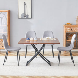 English Elm Table & Chair Set - Modern Multifunctional Lifting Design With Walnut Finish & 4 Gray Linen Chairs W1151S03777-GIGA