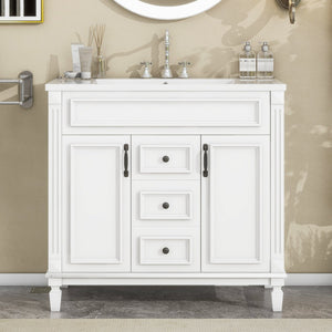 English Elm 36'' Modern Bathroom Vanity With Soft-Close Doors, Elegant Ceramic Sink, And Ample Storage Space N710P230231K