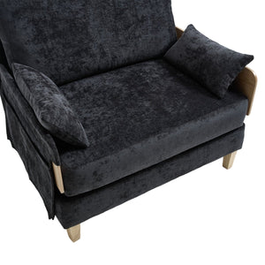 English Elm Foldable mid-century sleeper sofa bed recliner 3-in-1 convertible for small spaces with pillows and storage Black W395P290560