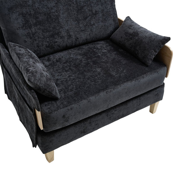 English Elm Foldable mid-century sleeper sofa bed recliner 3-in-1 convertible for small spaces with pillows and storage Black W395P290560